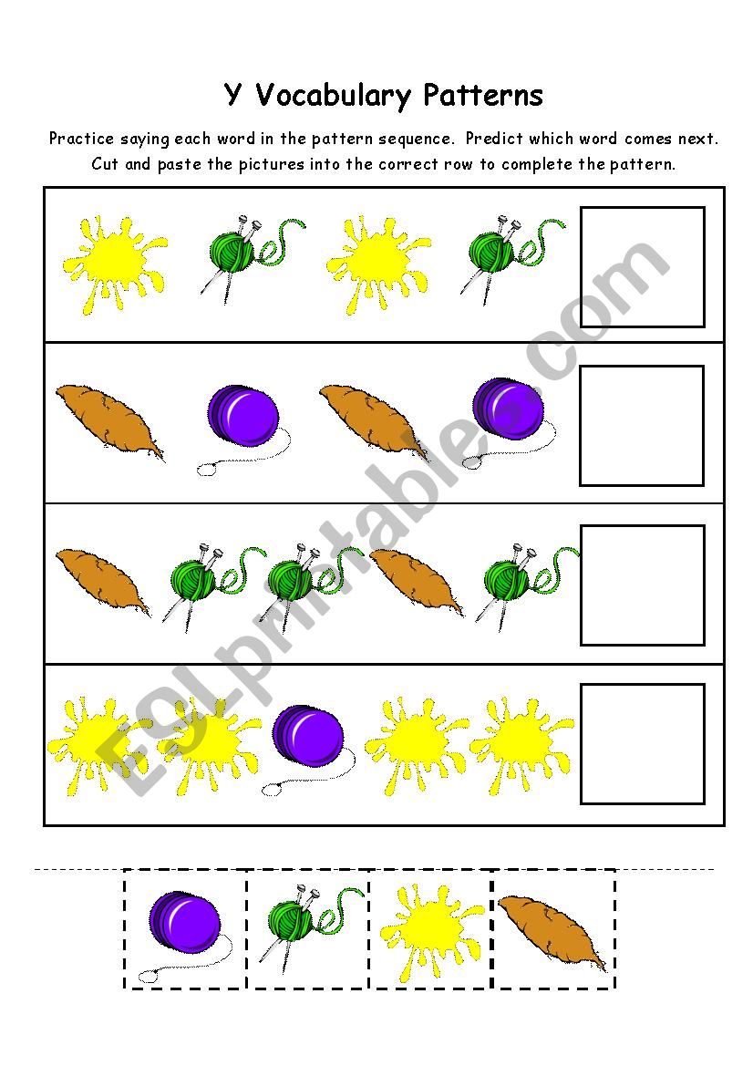Letter Y Vocabulary Puzzles worksheet