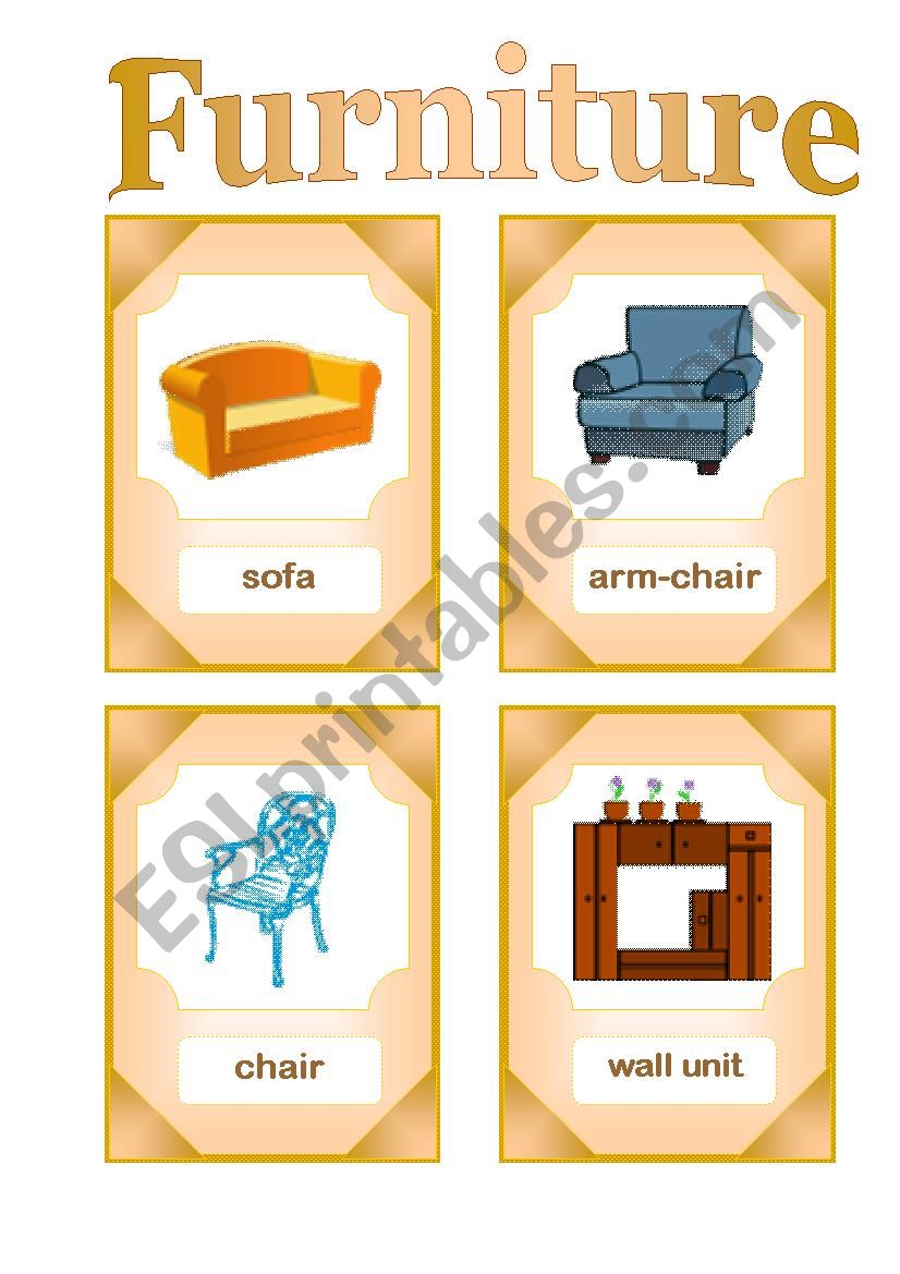 Furniture. Flash-cards. worksheet