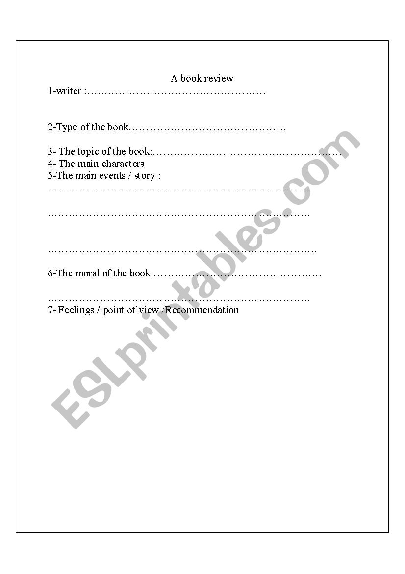 A book review worksheet