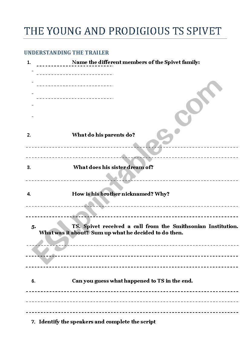 TS Spivet - trailer analysis worksheet