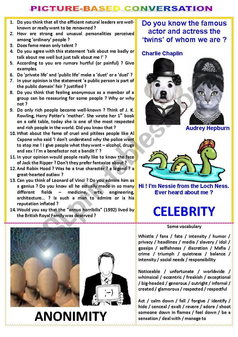 Picture-based conversation : topic 44 - celebrity vs anonimity
