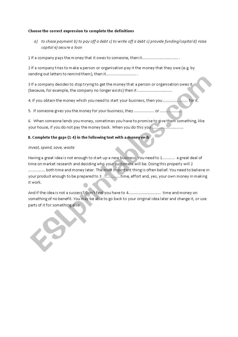 Business English vocabulary worksheet