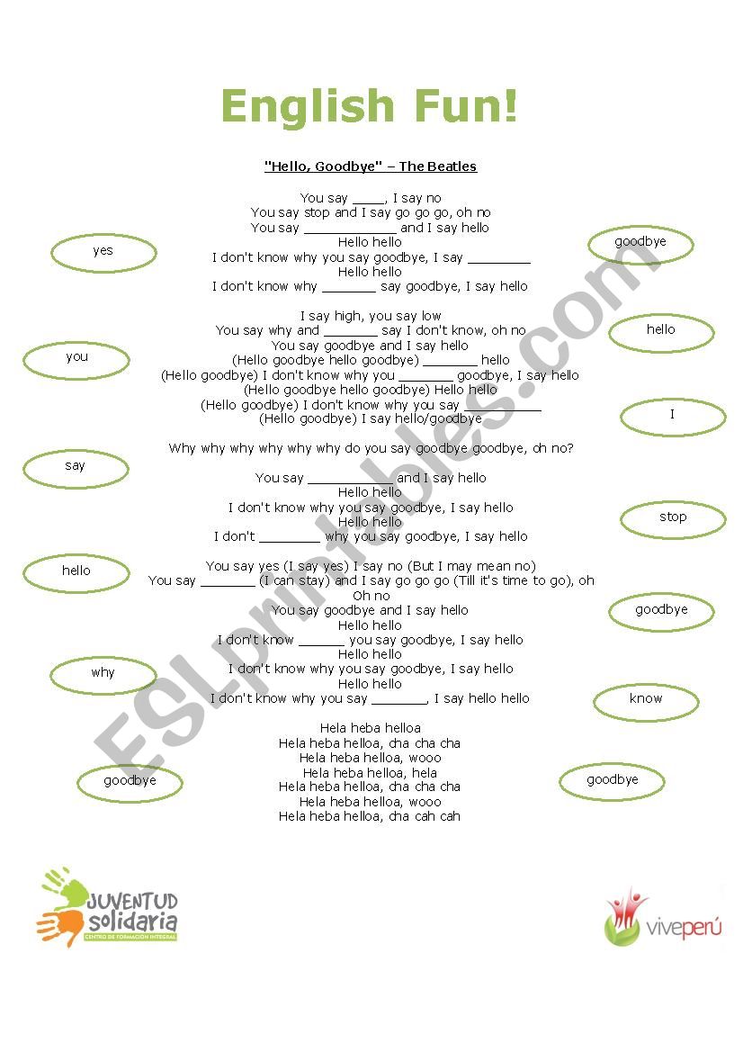 Hello Goodbye - Beatles Song Activity Hello Goodbye - Beatles Song Activity
