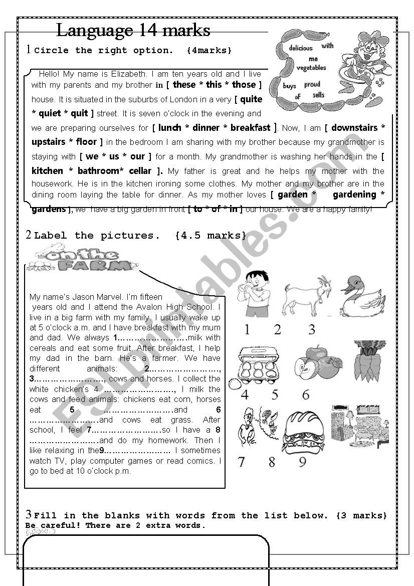 7th form test worksheet