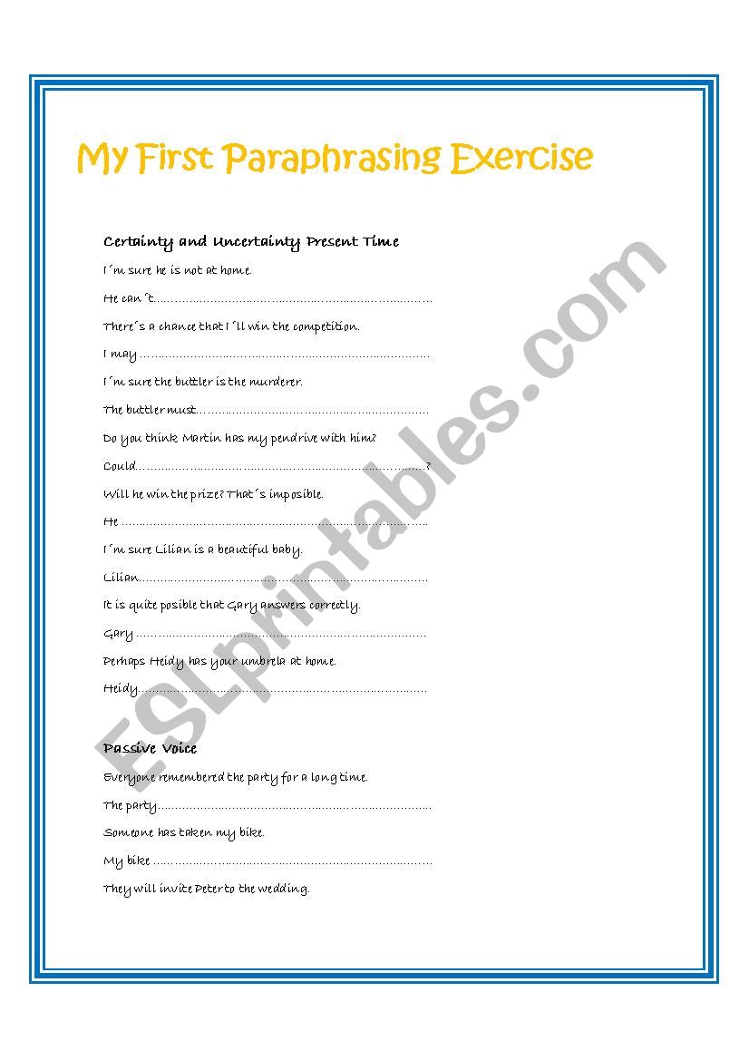 My First Paraphrasing Exercises - ESL worksheet by Litaylito