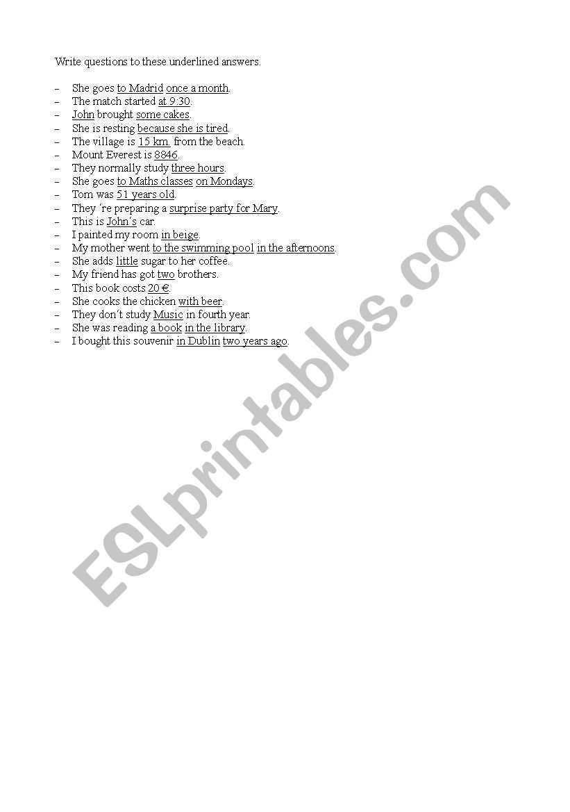 Make question worksheet