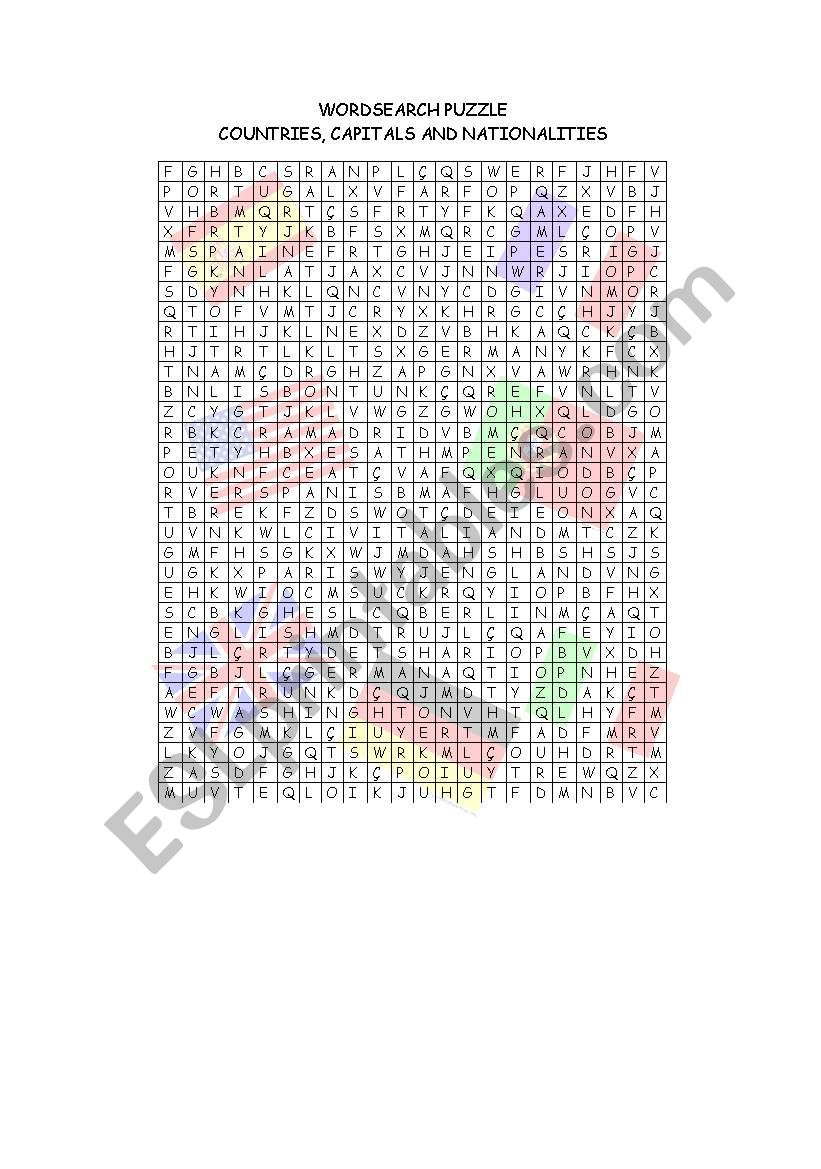 Wordsearch countries and nationalities