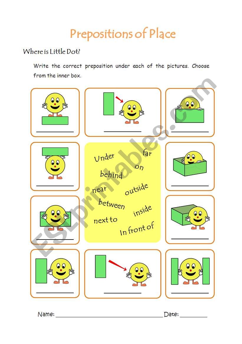 Prepositions of Place worksheet