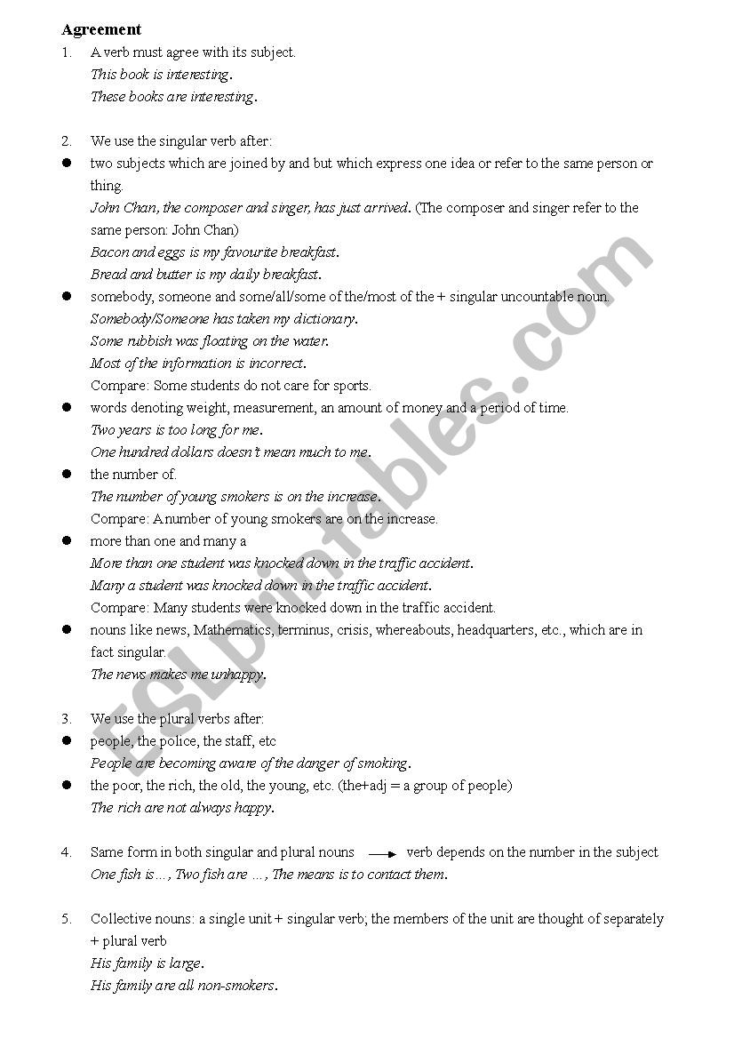 Agreement worksheet