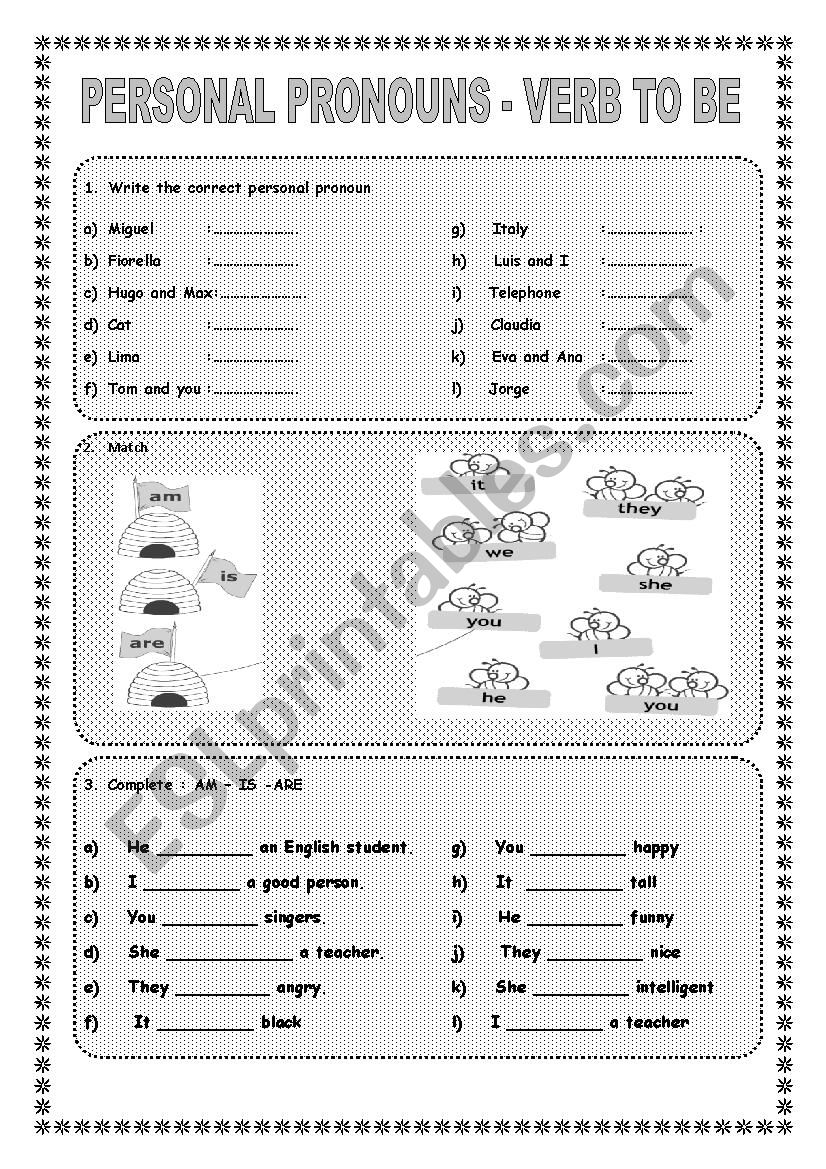 PRONOUNS AND VERB TO BE worksheet