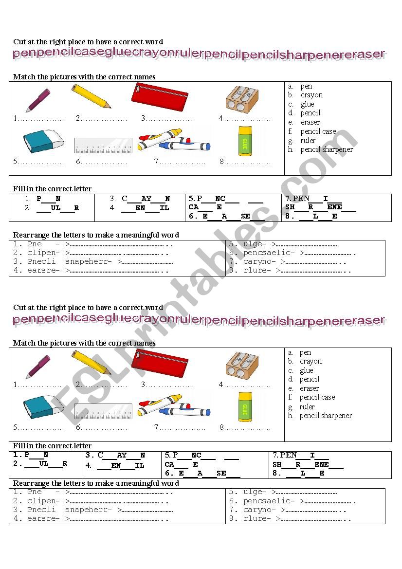 School vocabulary worksheet