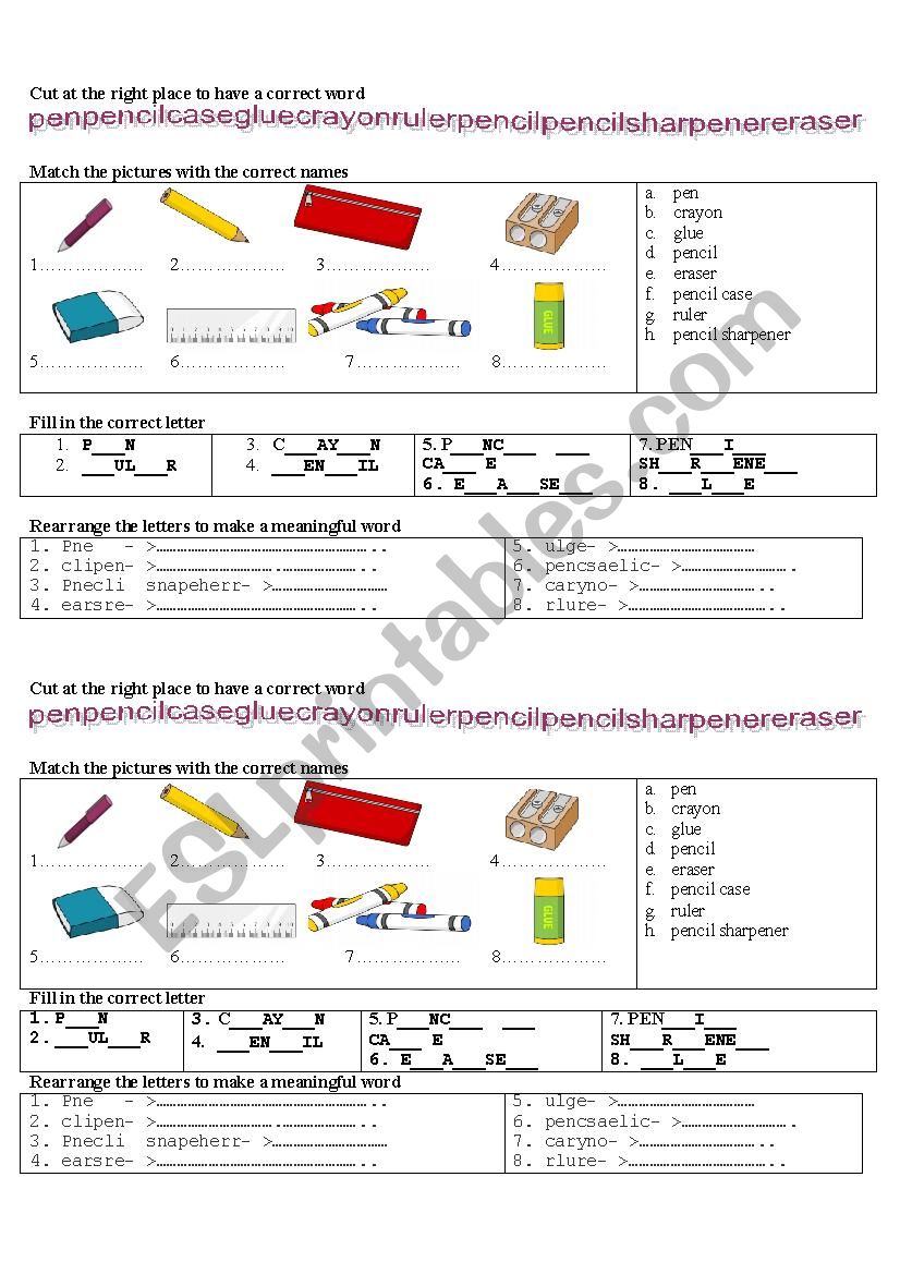 School vocabulary worksheet