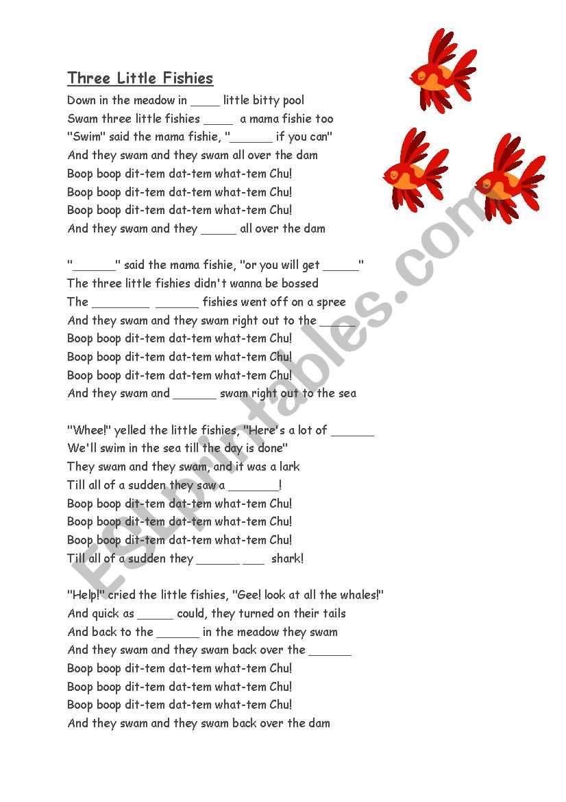 Three litttle fishies - fill in the missing words