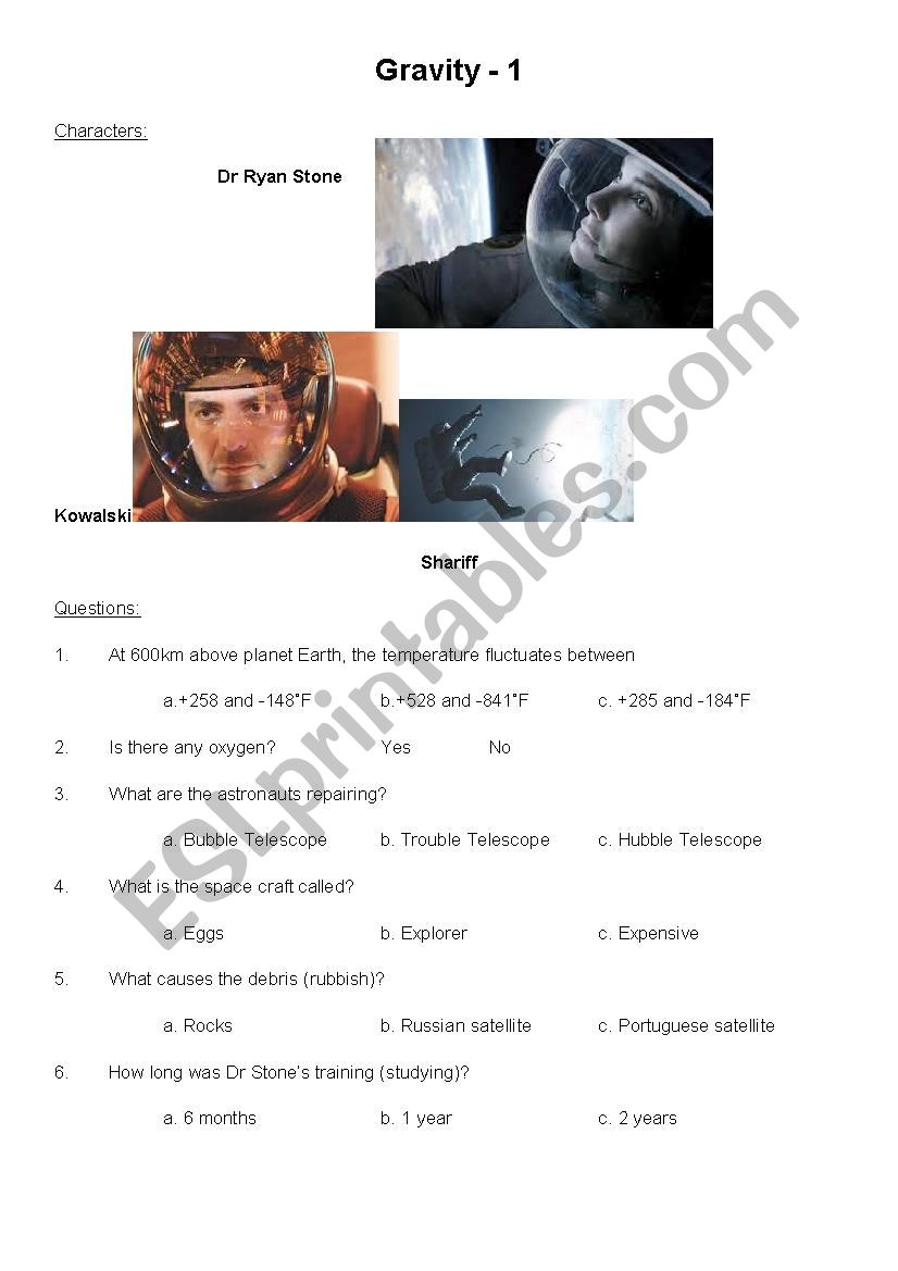 Comprehension Questions for Â´GravityÂ´ film