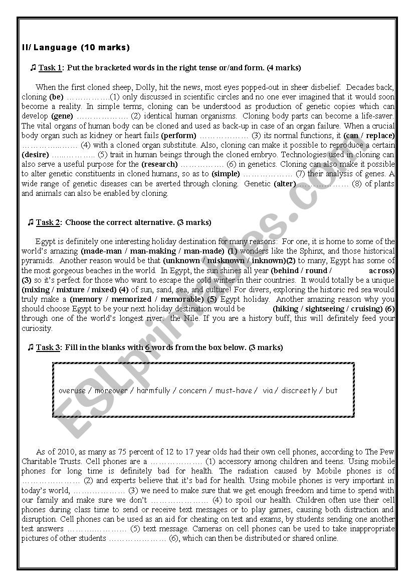 Language and writing tasks about technology and tourism