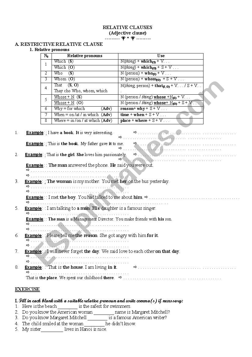 Relative clause worksheet