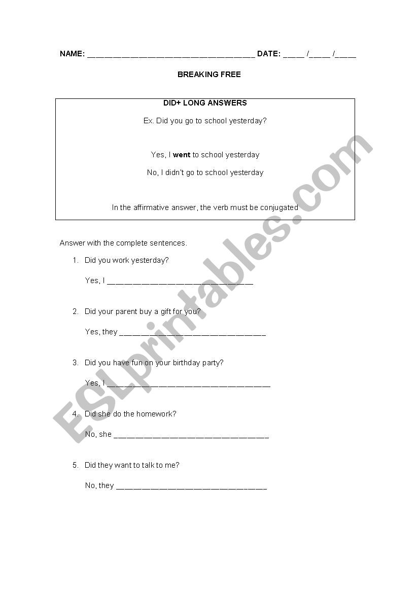 REGULAR VERBS worksheet