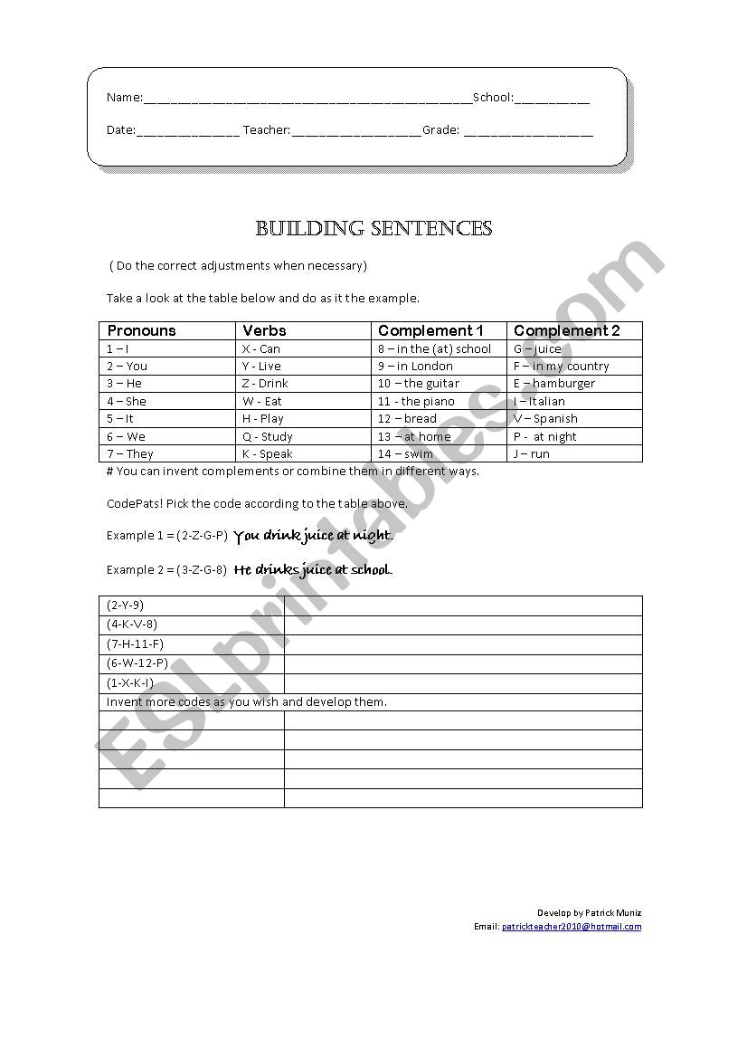 Building worksheet