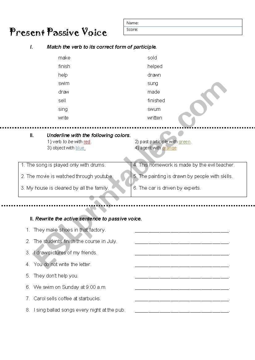 Present Passive voice worksheet