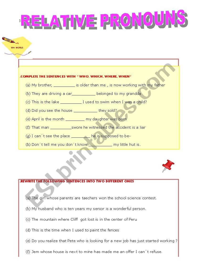 Relative pronouns worksheet