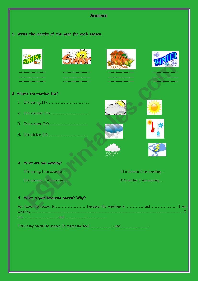 Seasons worksheet