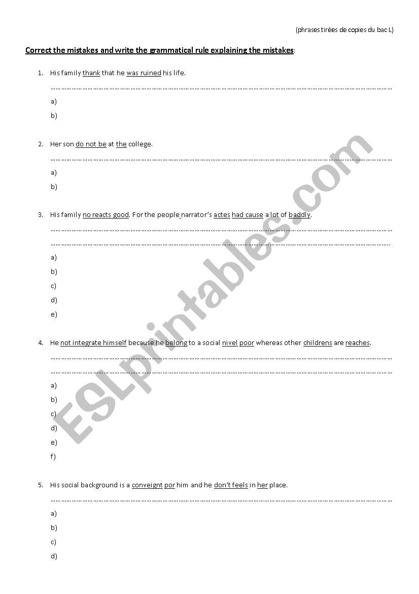 correct the mistake worksheet