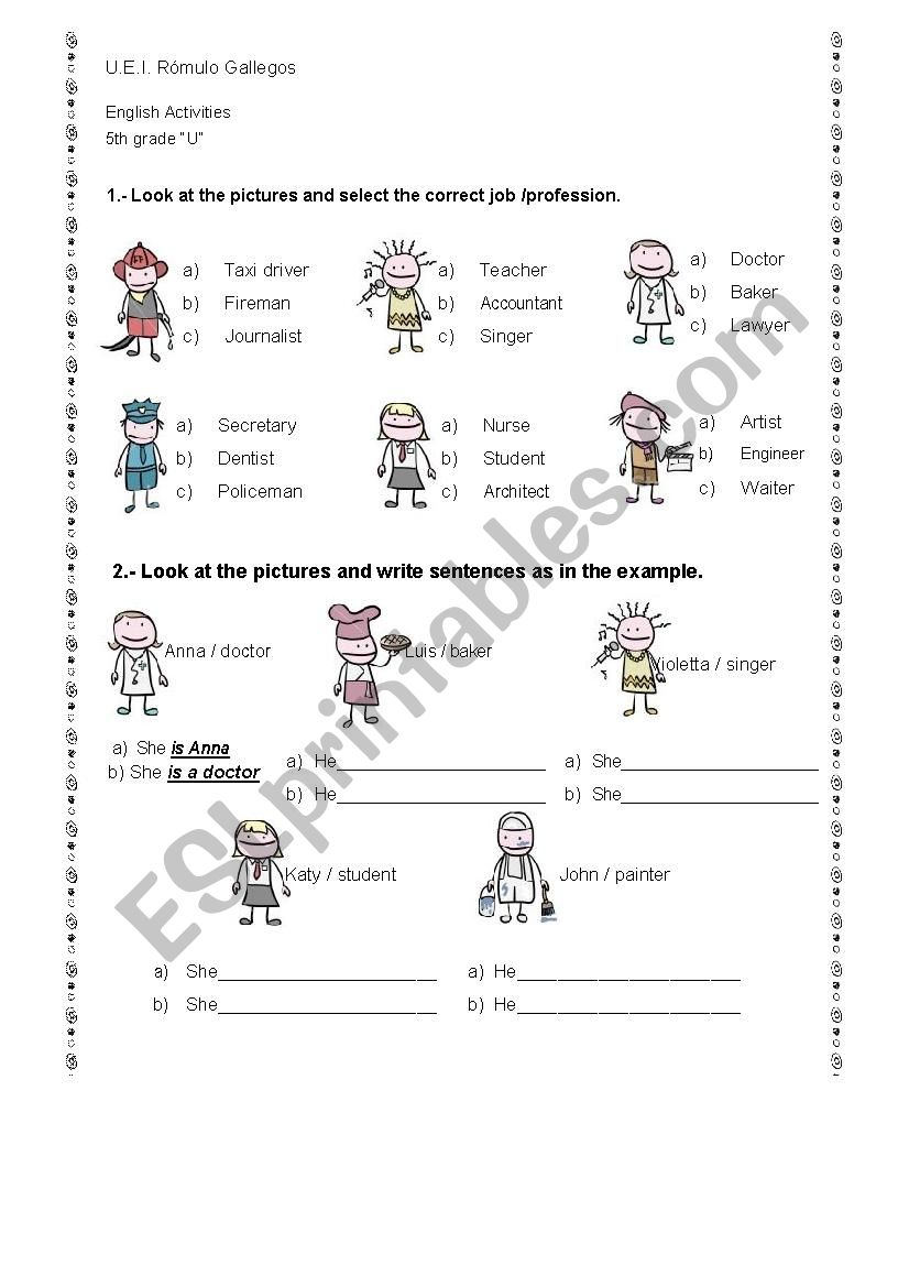 Occupations worksheet