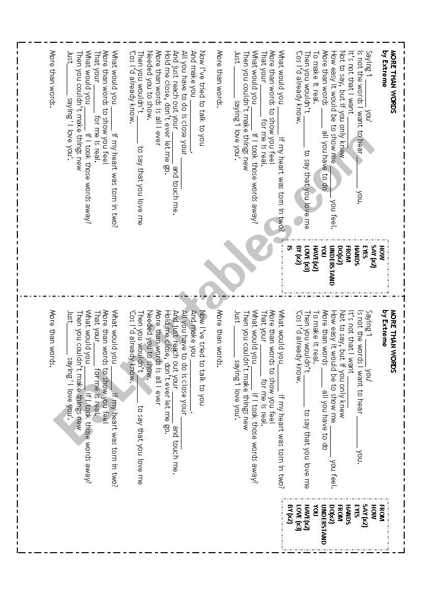 SONG MORE THAN WORDS worksheet