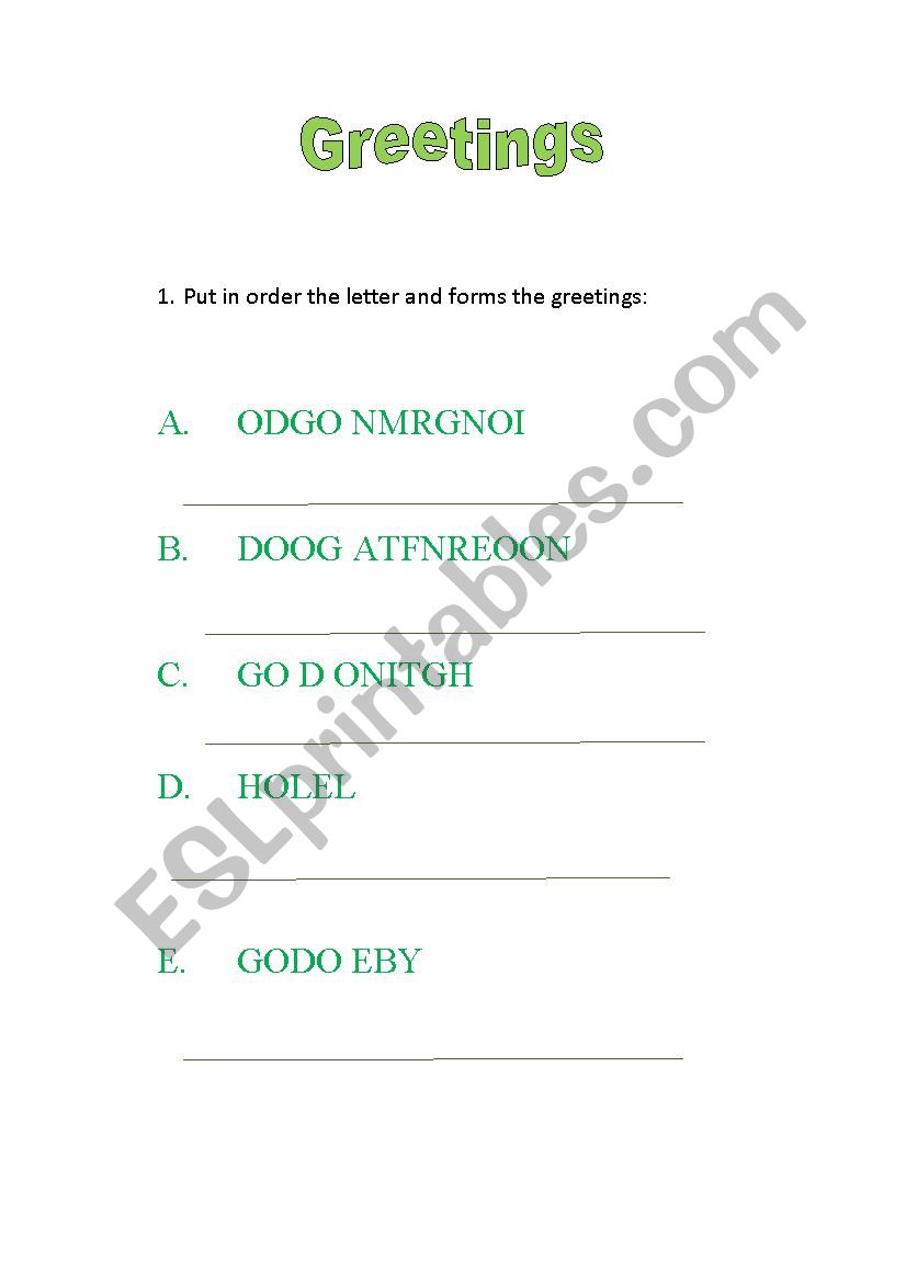 greetings worksheet