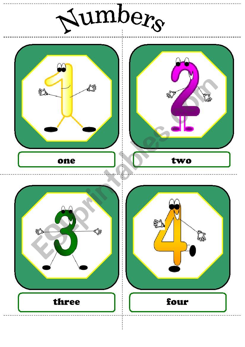 Numbers 1-10. Flash-cards. worksheet