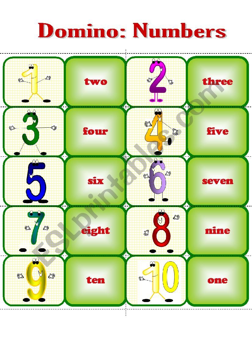 Numbers 1-10. Domino. worksheet
