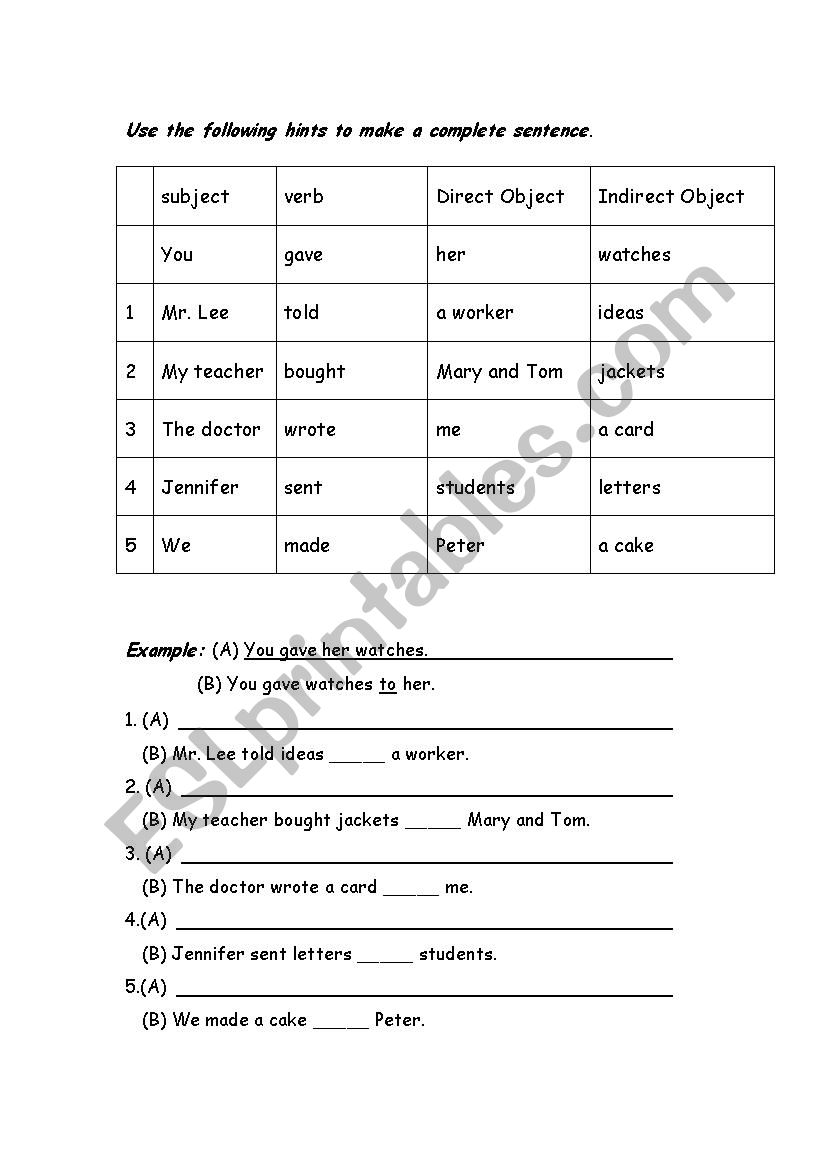 Dative Verb worksheet