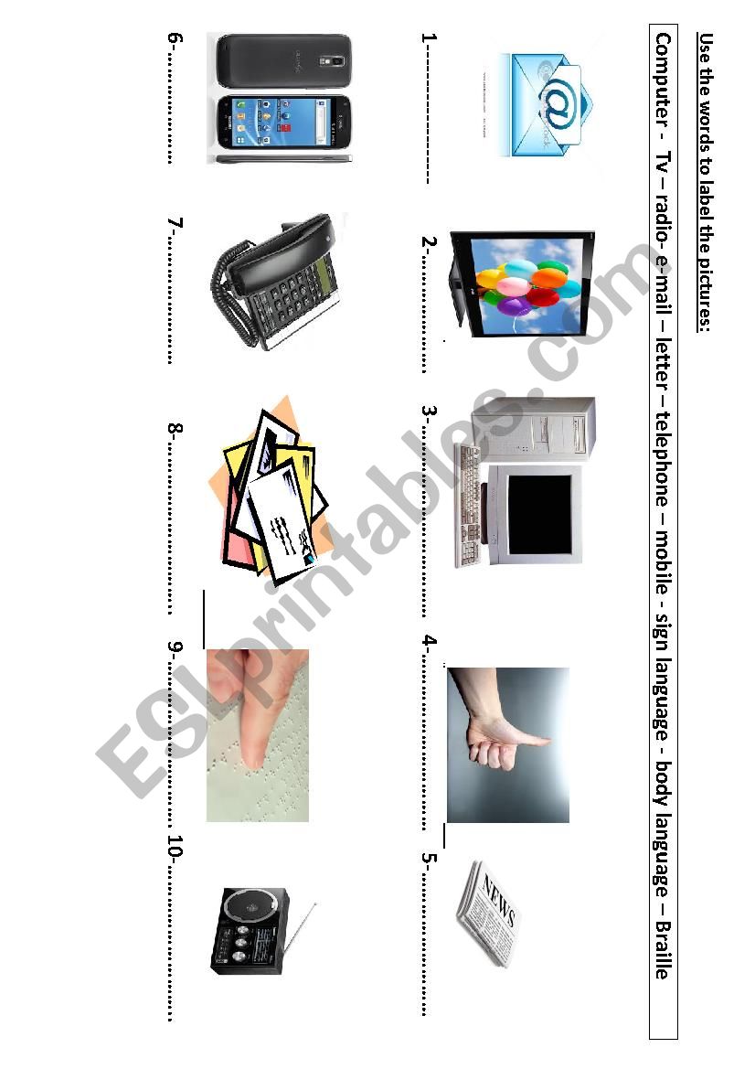 means of communications worksheet