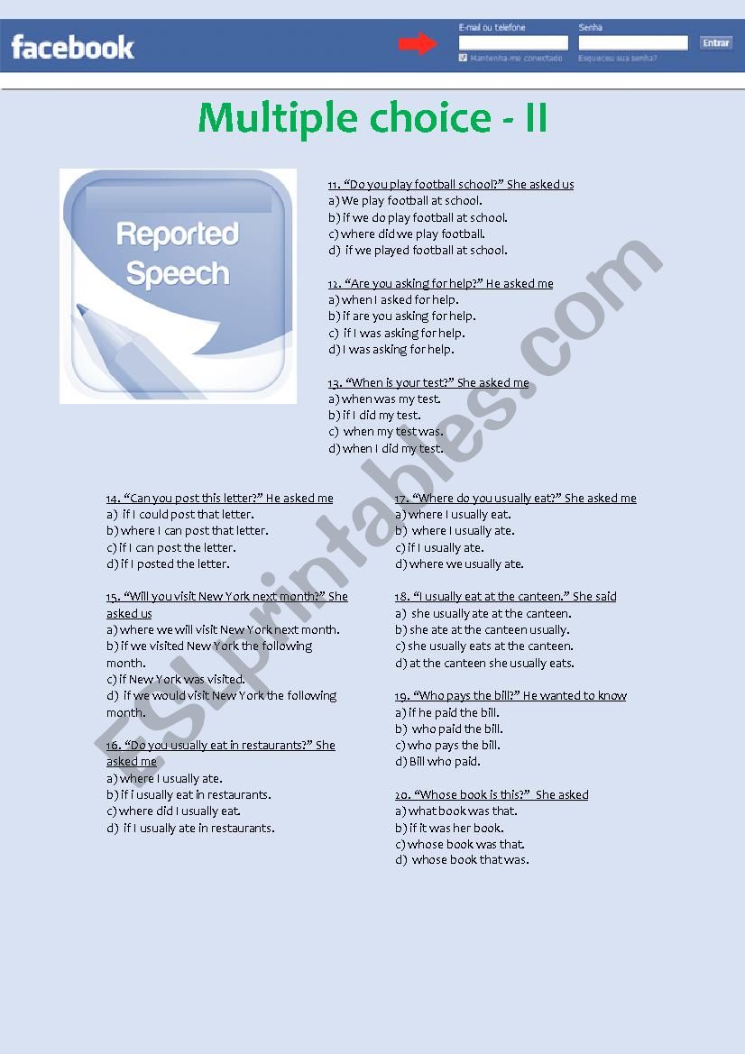 Multiple choice 2nd part - Reported speech