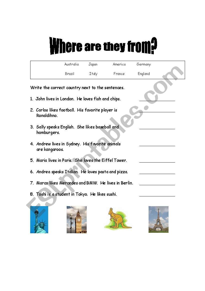 Where are they from? worksheet