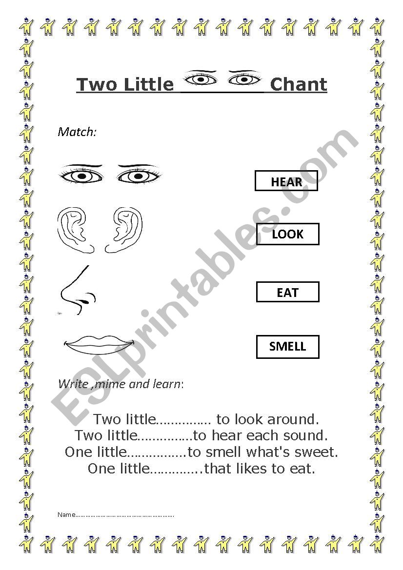 TWO LITTLE EYES CHANT worksheet