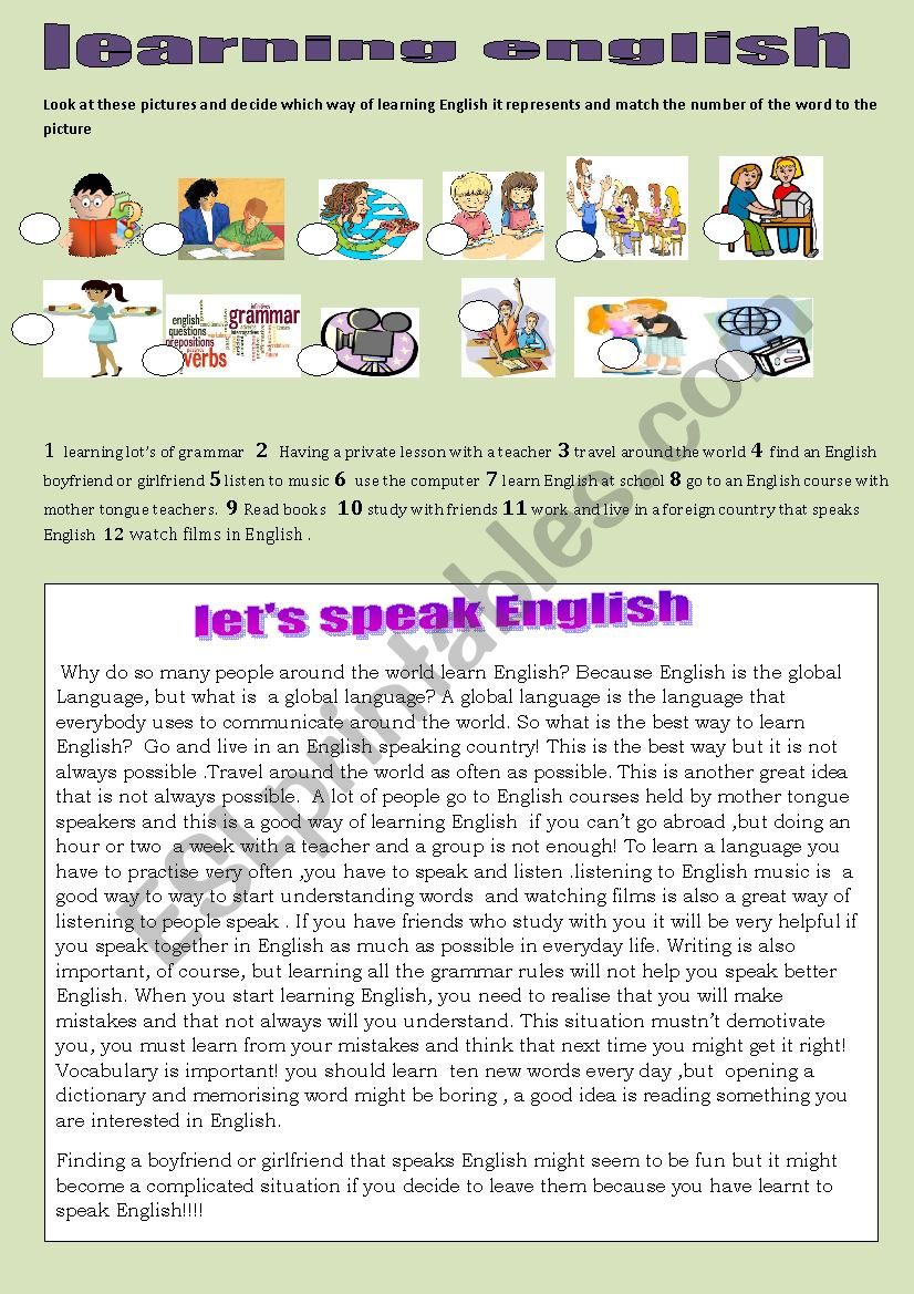 learning english worksheet