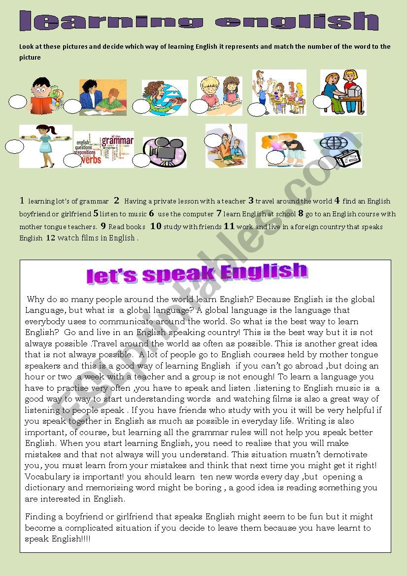 learning english worksheet