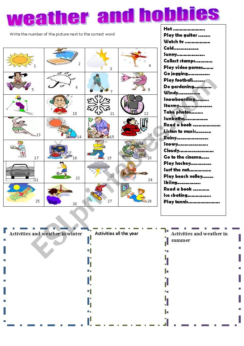 weather and seasons  worksheet