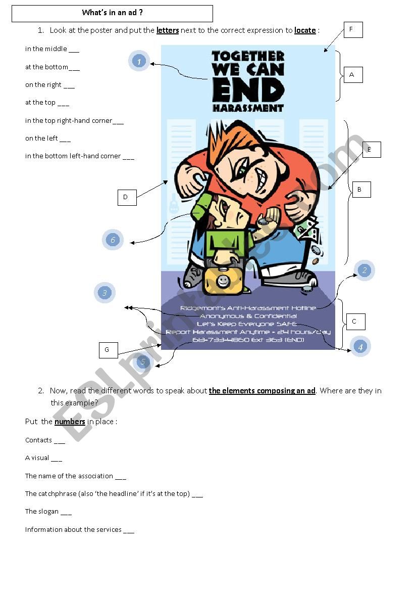 Bullying Ad worksheet