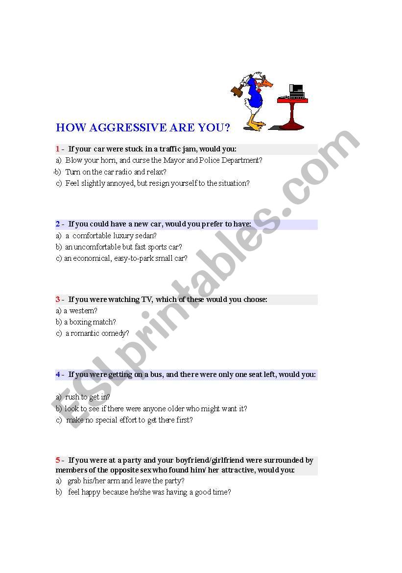How agressive are you? worksheet