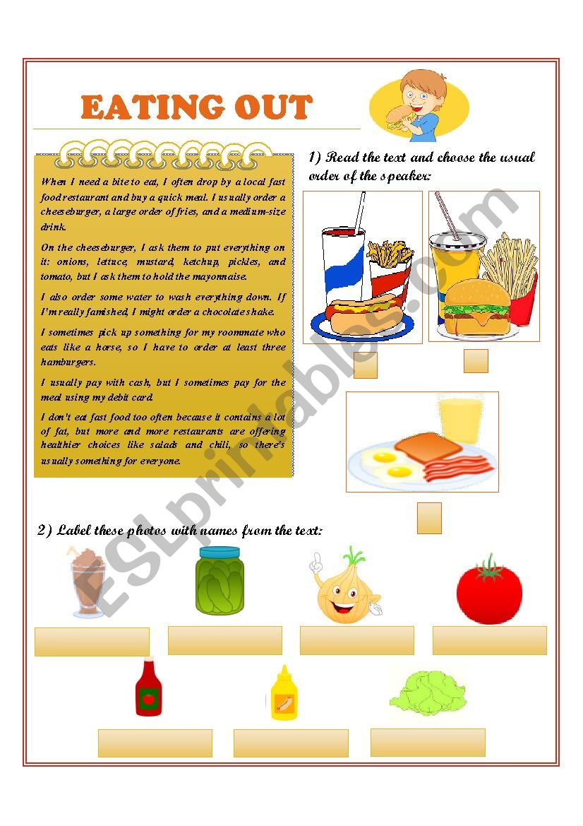 eating out worksheet