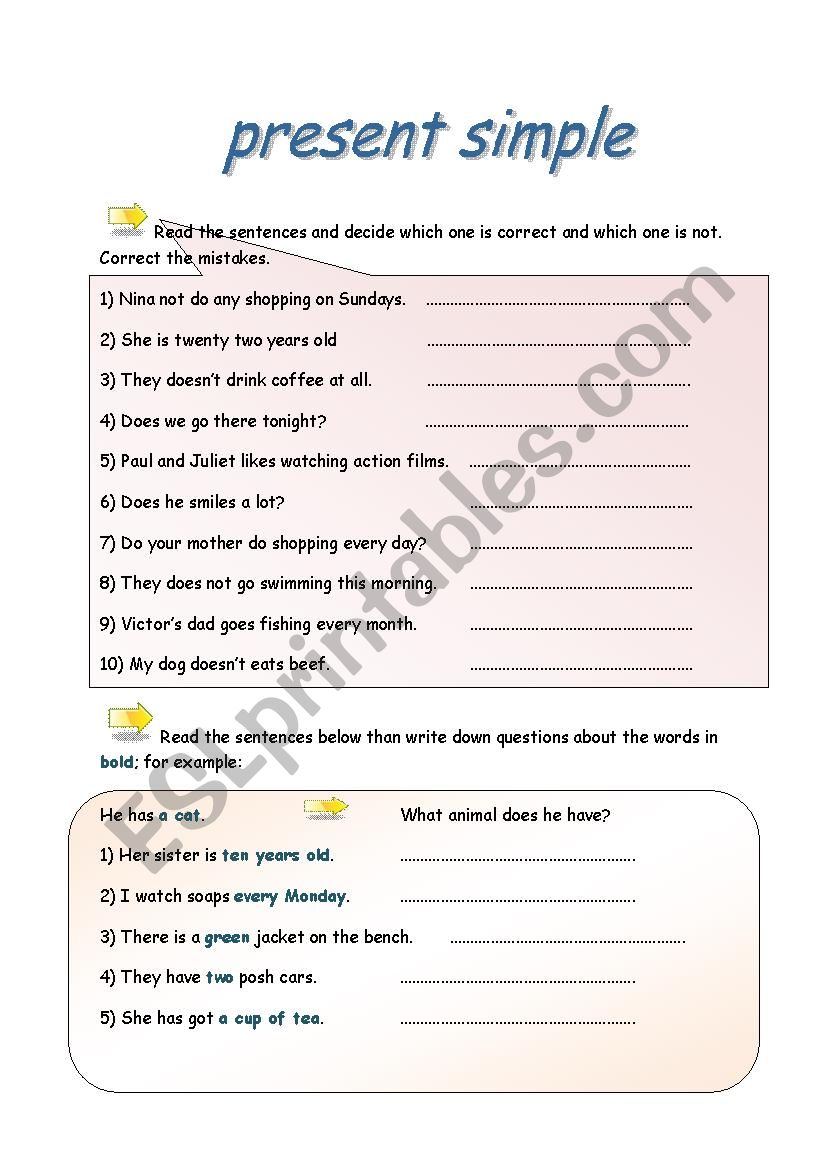 present simple worksheet