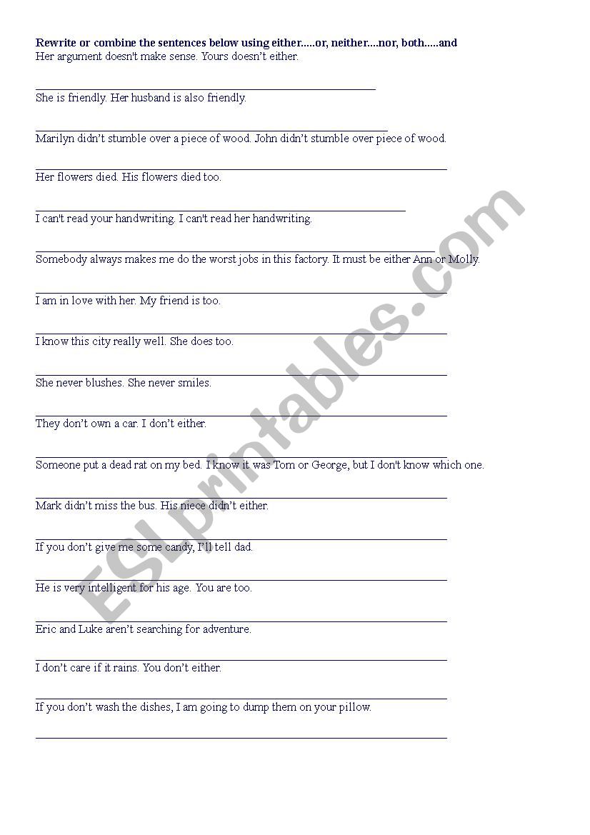 Worksheet to practice paired conjunctions