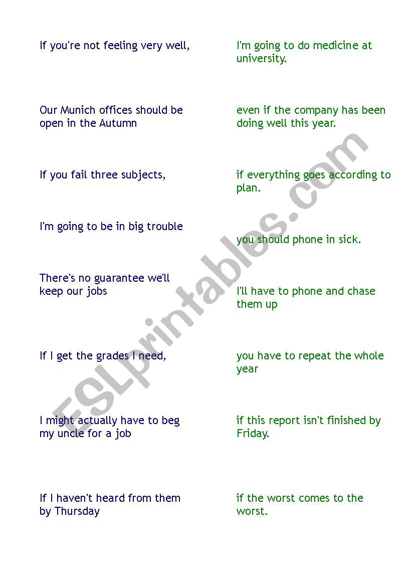 Sentence match activity- conditionals