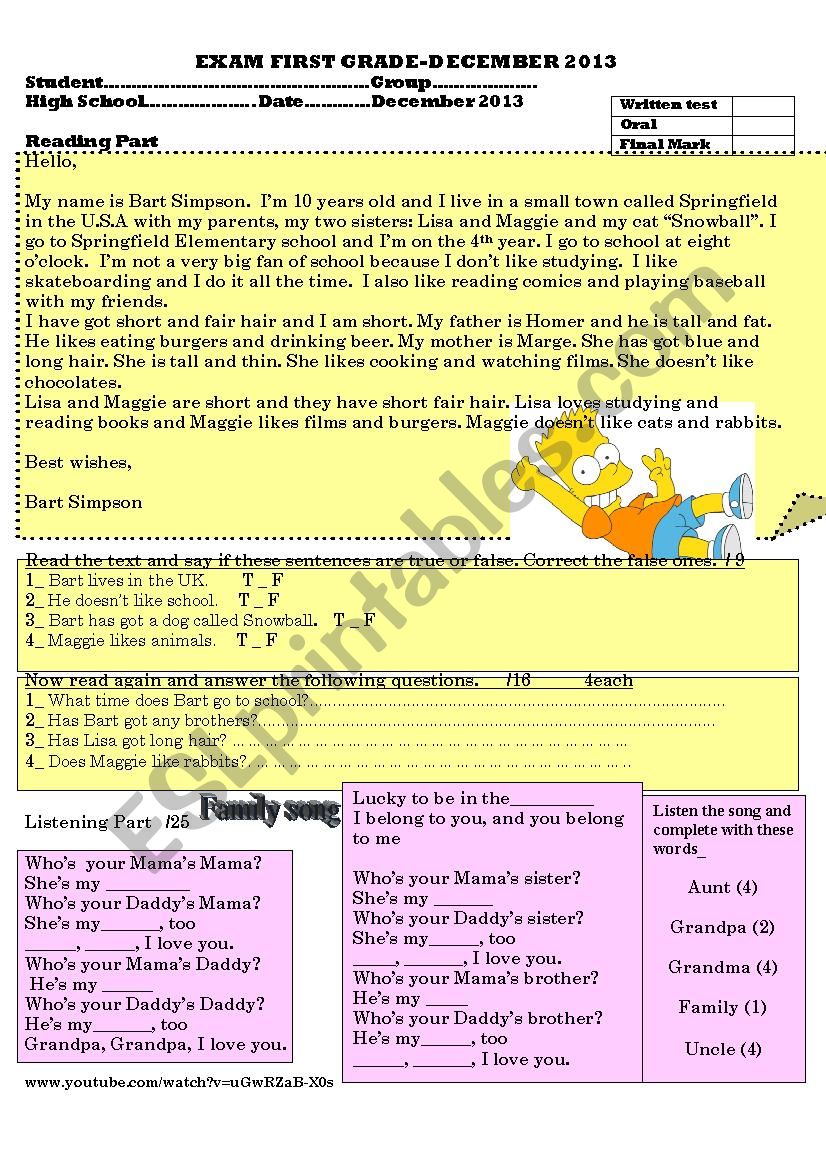 Test First Grade worksheet
