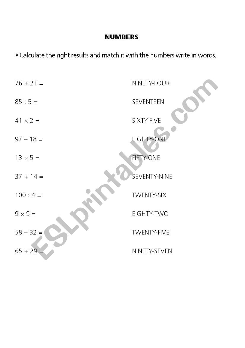 arithmetical operations worksheet