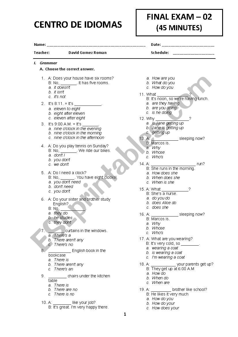 FINAL EXAM INTRO 3rd EDTION UNIT 7- 8