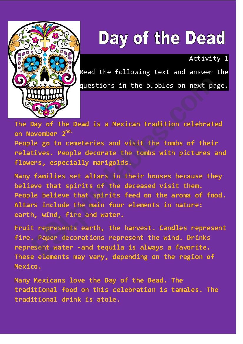 Day Of The Dead Activity 1 ESL Worksheet By Hugomf