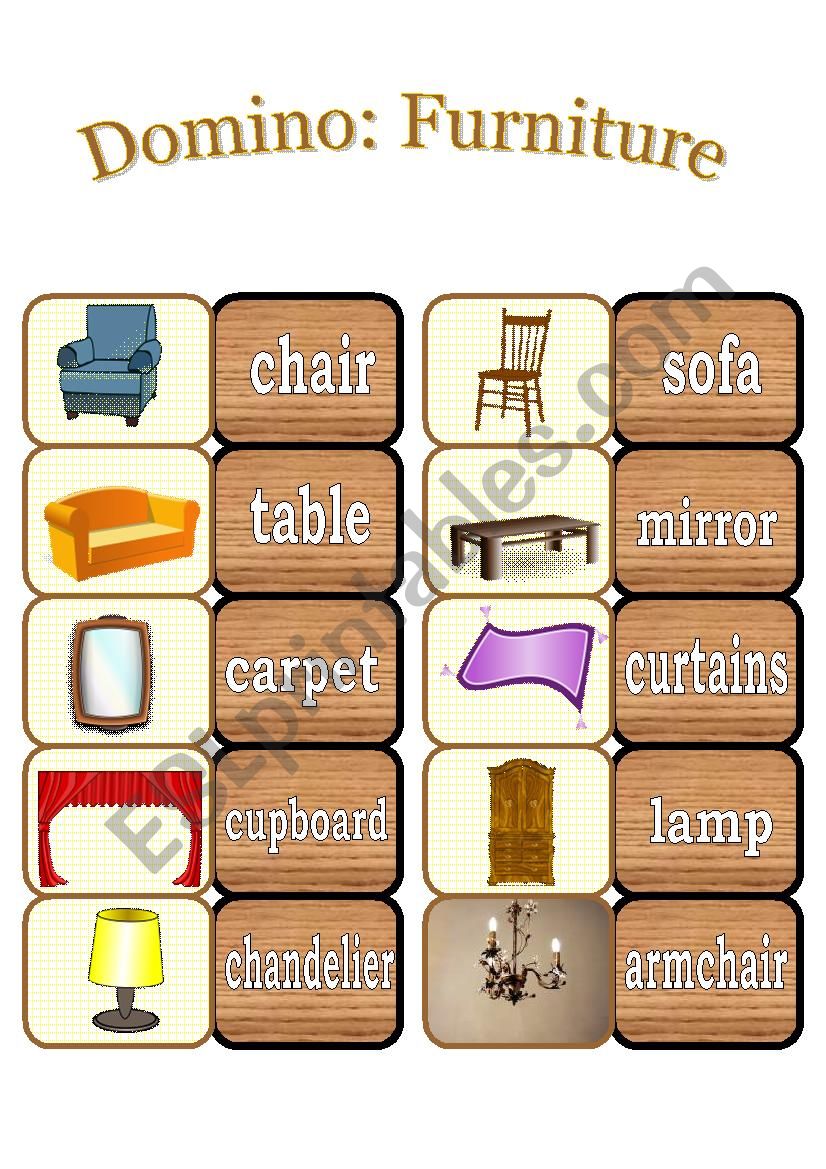 Furniture. Domino. worksheet